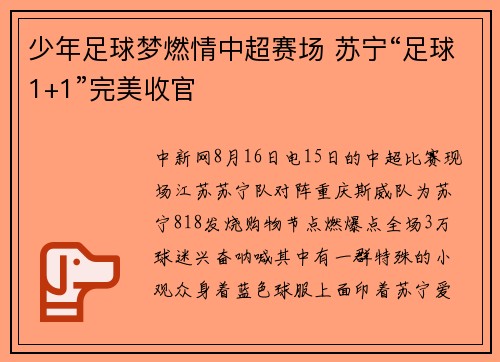 少年足球梦燃情中超赛场 苏宁“足球1+1”完美收官